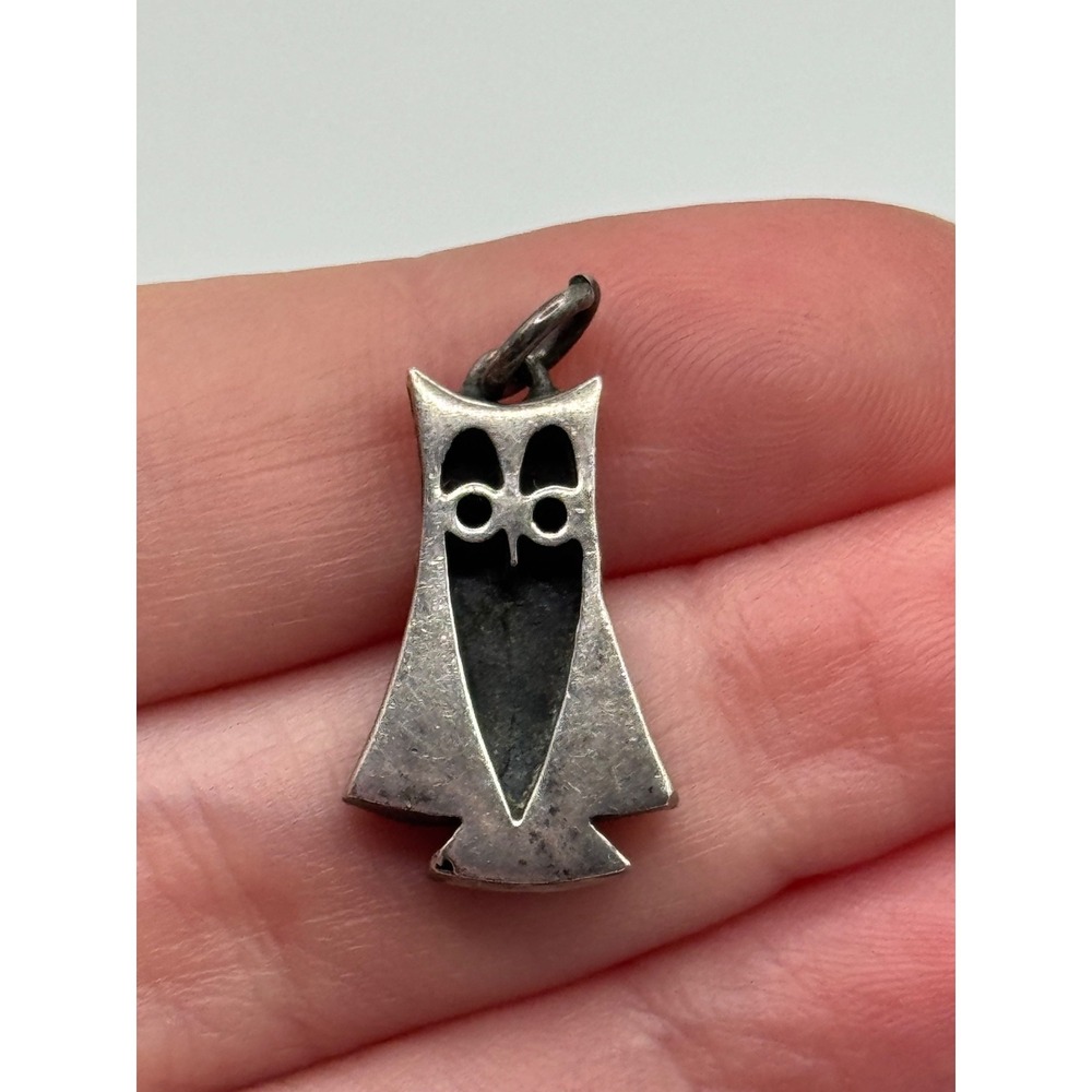 Vintage Cinruss Creations Modernist Sterling Silver Owl Charm Pendant